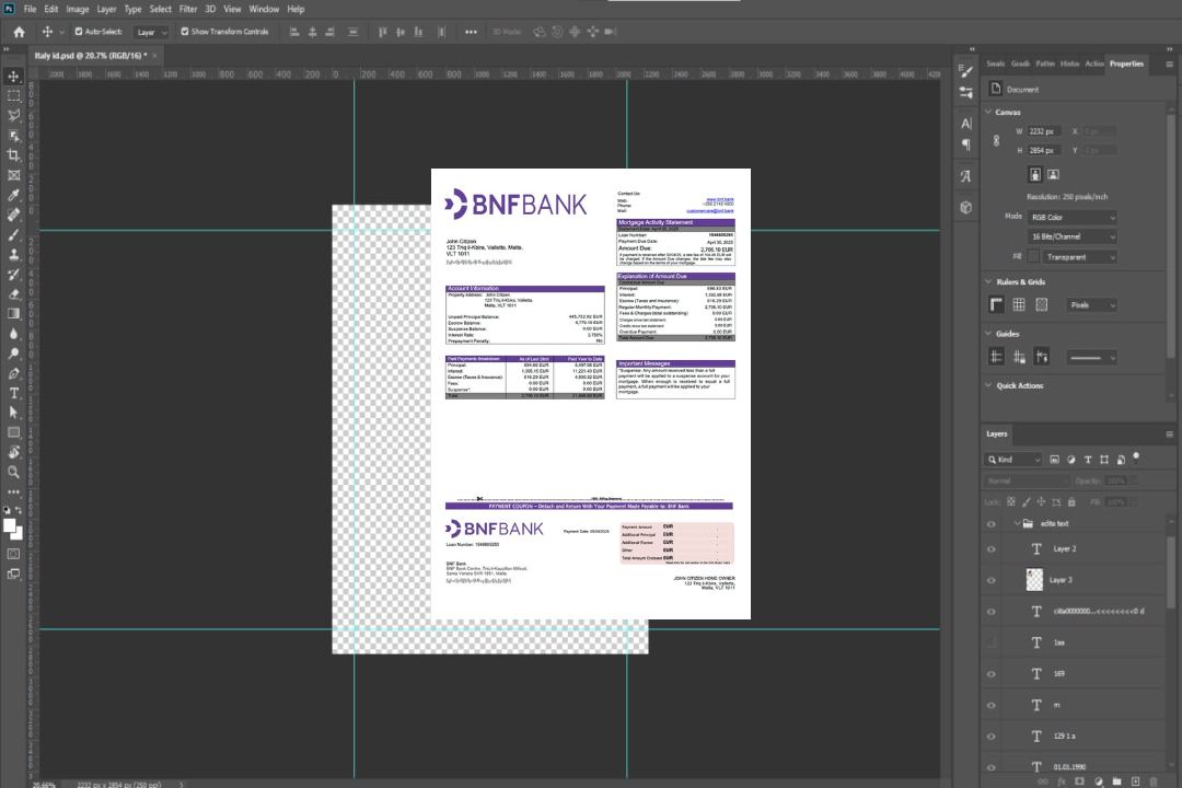 Modèle Word et PDF de relevé hypothécaire de la Banque BNF de Malte template